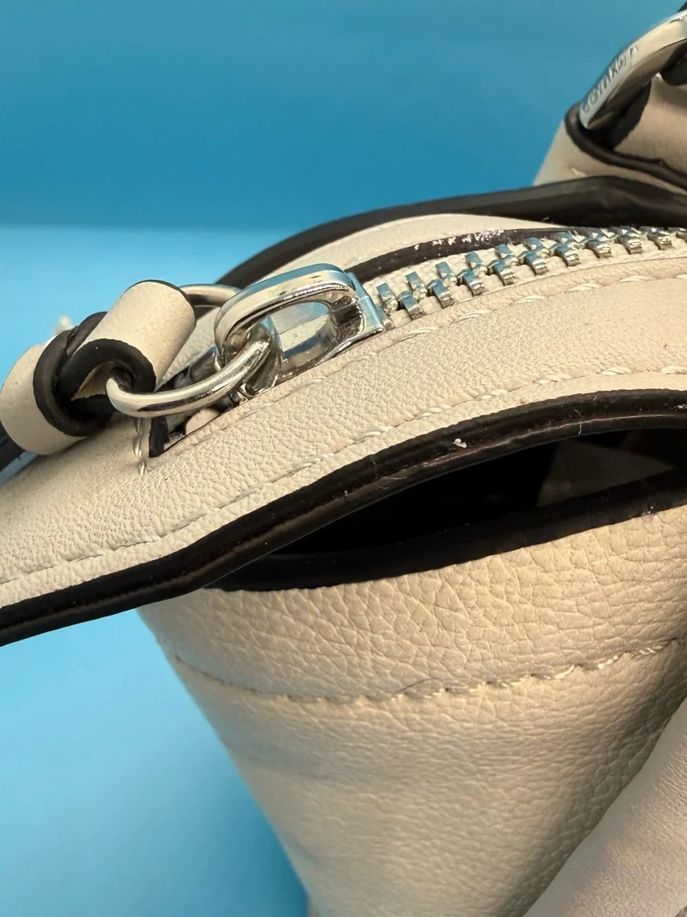 NWT Calvin Klein Colorblock Satchel Handbag Black Cream Taupe